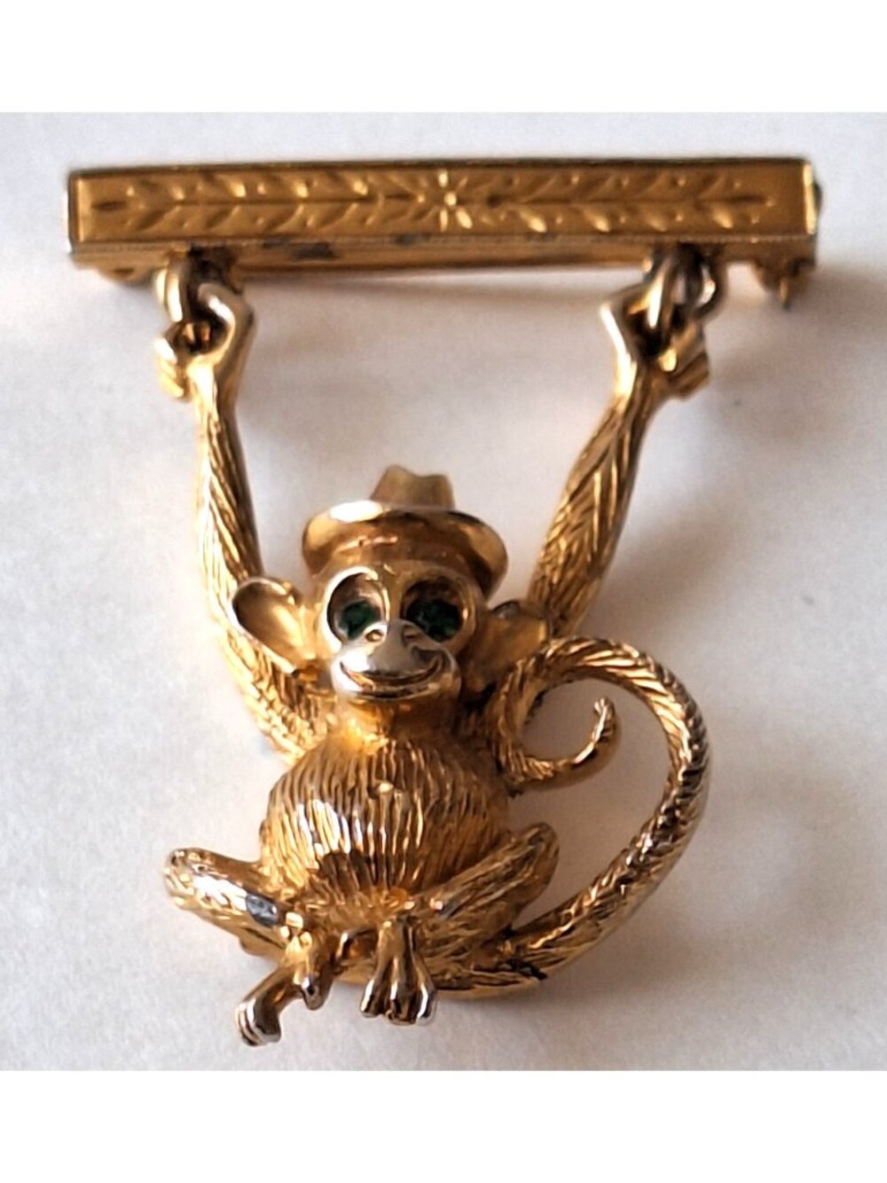 Vintage Swinging Monkey Bar Brooch Pin Stamped A943
